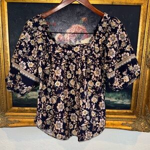 Roan + Ryan Floral Print Puff Sleeve Boho Top Size Small Used